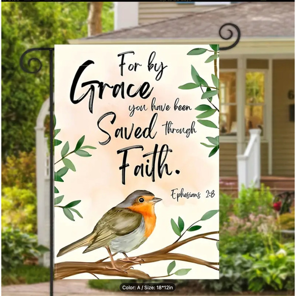 Faith-Inspired Double-Sided Garden Flag- 'For Grace You Have Been Saved' Welcome - Picture 4 of 6